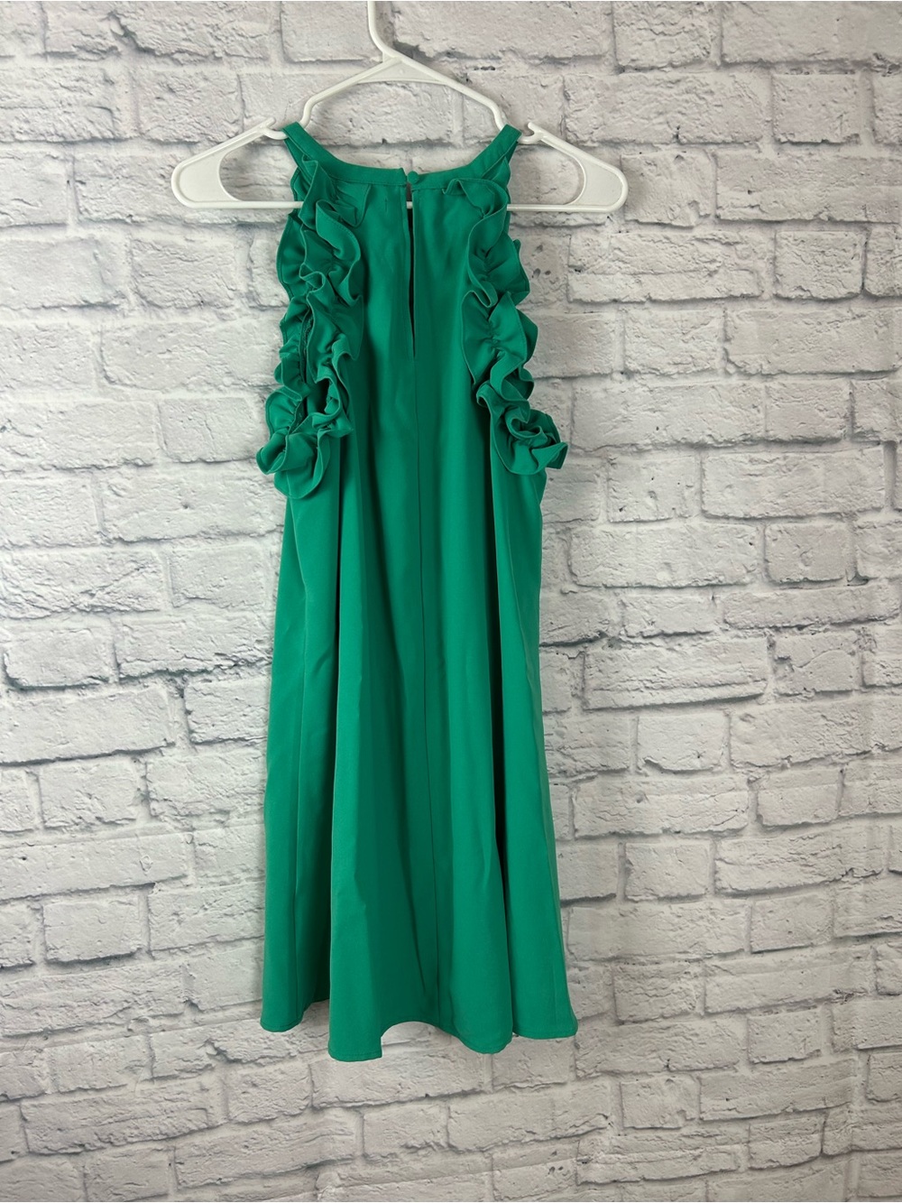 TCEC Green Ruffle Shoulder Shift Dress Size Large Keyhole Mini - Picture 6 of 7